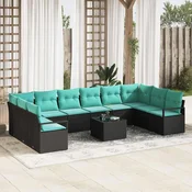 vidaXL vidaXL Kavčna garnitura z blazino 11 pcs Črna poli ratan, (5000153262)