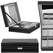 springos Škatla za uro 30x20x8cm, črn organizator s predali iz ekološkega usnja., (21631869)