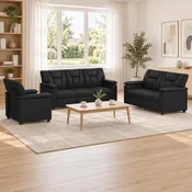 vidaXL Kavčna garnitura 3 pcs Črna Umetno usnje