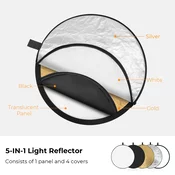 K&F 56cm round reflector Light diffuser 5 in 1 foldable multi-disc with tote bag