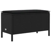 Vidaxl Vrtnarski puf z blazino Črna 80 x 38 x 45 cm PE ratan