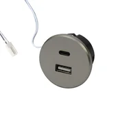 Hera Vtičnica USB-A + USB-C, jeklena, za vgradnjo v pohištvo, 24V vhod 20W - iz nerjavečega jekla - Plastika