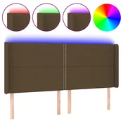 Vidaxl LED posteljno vzglavje temno rjavo 183x16x118/128 cm blago