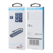 slomart Adapter HUB USB-C 6v1: HDMI, 3x USB, PD, RJ-45