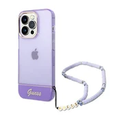 Guess Etui Guess Translucent Pearl Strap na iPhone 14 Pro - fioletowe