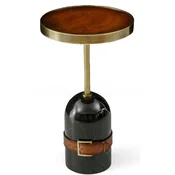 Casa Padrino luxury side table brown/brass/black A� 29.5 x H. 51.5 cm - Round table with marble base - Living room furniture - Luxury furniture