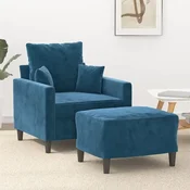 shumee vidaXL Fotelj s taburejem, moder, 60 cm, oblazinjen z žametom