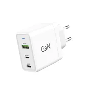 WG - GaN omrežni polnilnik 3x USB, 1x USB-A 30W 2x USB-C 65W, bel