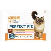 Perfect Fit Mokra mačja hrana Sensitive 1+, 4 x 85 g - piščanec in korenje, losos in korenje - 340 g