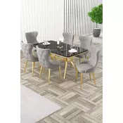 HANAH HOME Rasklopivi trpezarijski sto i stolice (7 delova) Esla Black Marble Gold Grey