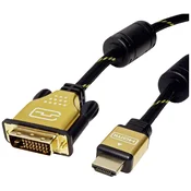 ROLINE Roline DVI / HDMI priključni kabel DVI-D 24+1-polni vtič\, HDMI-A vtič 5.00 m črna\, zlata 11.04.5893 zaščiten\, lahko se privije DVI kabel, (20417746)