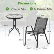 Costway Zunanji bistro komplet 3 kosi z 2 zložljivima stoloma in okroglo stransko mizico, črna