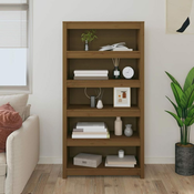 Greatstore Knjižna omara medeno rjava 80x35x154 cm trdna borovina