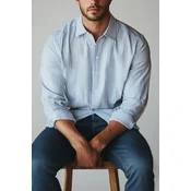 Trendyol Blue Oversized Striped Seersucker Flexible Comfortable Fabric Knit Shirt