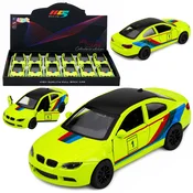 Športni avtomobil LEAN TOYS, kovinski, pull-back, rumena neonska 1:32