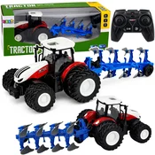 RC Daljinsko Krmiljen Kmetijski Traktor z Dvorednim Plužem Rdeč 1:24