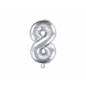 PartyDeco Mini balon iz folije - številka 8 srebro 35cm