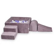 shumee Penasto igrišče z bazenom 90x90x40 Corduroy Lavender 400 žogic: prozorna, bela, biserna, svetlo zlata