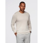 Ombre Mens sweater with round neckline in stretch knit with classic weave - beige