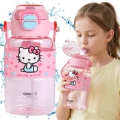 HELLO KITTY Hello Kitty Steklenica za vodo z ustnikom in ročajem za deklice, prosojna, steklenica s cevko 650 ml