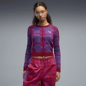PUMA T7 Tartan Slim Knitted Cardigan Women, Clothing, Garnet Glow, S