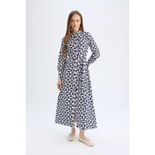 DEFACTO Shirt Collar Printed Long Sleeve Maxi Dress