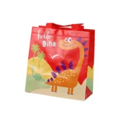 Lean-toys Darilna vrečka z dinozavrom, rdeča, 23 cm x 21,5 cm x 11 cm
