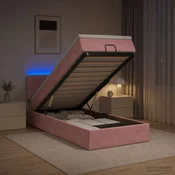 vidaXL Otomanska postelja z vzmetnico in LED Roza 100 x 200 cm Žamet