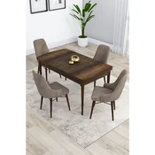 Hanah Home trpezarijski set Kar, sto na razvlacenje i 4 stolice, ploca u dekoru drveta Baroque, kapucino tkanina Babyface