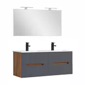 Trent Kopalniško pohištvo 120 cm keramični umivalnik z ogledalom 60x120 cm sončni zahod hrast-antracitno siva