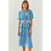 Bianco Lucci Womens Magnificent Collar Katkat Patterned Viscose Dress
