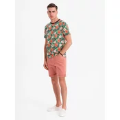 Ombre Mens denim classic shorts with rolled up leg - coral