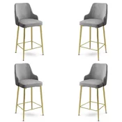 Hanah Home Set barskih stolica Enox, 4 komada, Sivo-zlatni