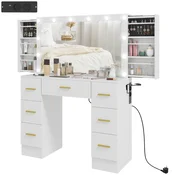 Homestar Toaletna mizica z ogledalom 12 LED luči 100x40x137 cm bela