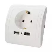 Uticnica šuko 16A 250V uzidna, 2xUSB 1.5A 5V