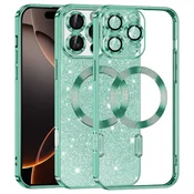 TPU gel ovitek Techsuit Luxury Glitter MagSafe za iPhone 16 Pro - light green