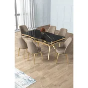 Hanah Home trpezarijski set Prah, sto i 6 stolica, ploca u dekoru Sonata, zlatne noge, kapucino tkanina Babyface