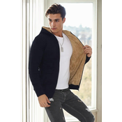 14455 Dewberry Furry Hooded Mens Sports Slim Fit Cardigan-NAVY