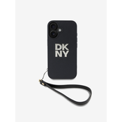DKNY PU Leather Stack Logo Wrist Strap Zadní Kryt pro iPhone 16 Black Ovitek za telefon Vijolična