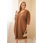 Obleka Kesi Plus Size z žepi kamelje barve