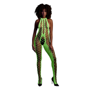 Ouch! Glow in the Dark Bodystocking with Halterneck Neon Green S/M/L