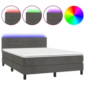 vidaXL vidaXL Box spring postelja z vzmetnico LED temno siva 140x190 cm žamet, (20789662)