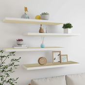 Plutajuce zidne police 4 kom hrast i bijele 90x23,5x3,8 cm MDF