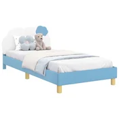Vidaxl Otroški posteljni okvir z vznožjem Modra 90 x 190 cm PU