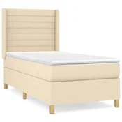 Vidaxl Box spring postelja z vzmetnico krem 90x190 cm blago