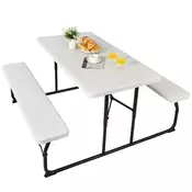 Northix Zložljiva piknik miza s klopmi HDPE 136x69 cm bela