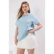 Trendyol Curve Blue Collar Detailed Knitted Plus Size T-Shirt