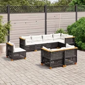 8-dijelni set vrtnih sofa od poliratana s jastucima crni Crna 63.5 x 63.5 x 62 cm