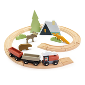Drevená vlácikodráha v horách Treetops Train Set Tender Leaf Toys &s vlakom zvieratkami a chatou 41*44*14 cm TL8701