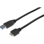 PRIKLJUČNI KABEL USB 3.0 TIPA A/MIKRO B, 1 M, ČRN